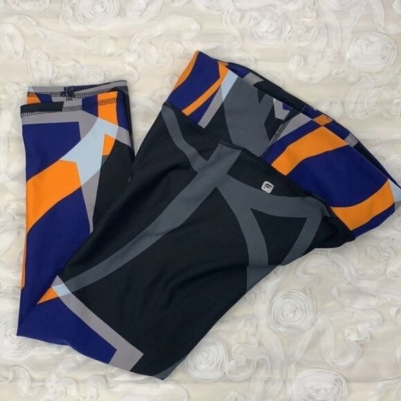 Fabletics Capri Length Workout Tights Style#PT1510236 - Blue/Gold/Black, Size XS - Picture 6 of 7
